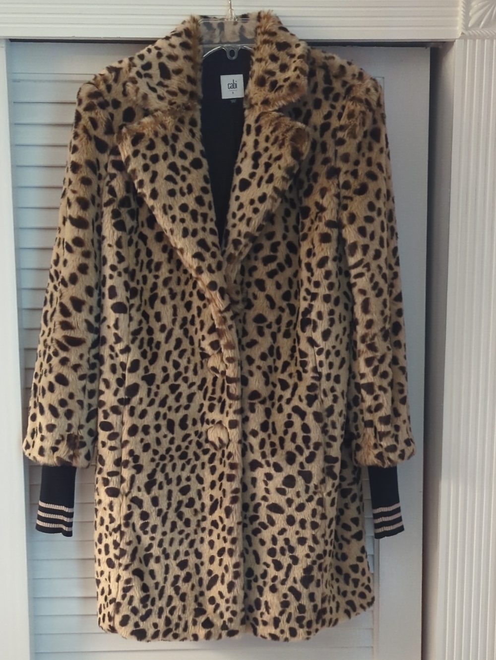 CAbi Leopard-Print Teddy Jacket in Tan and Black